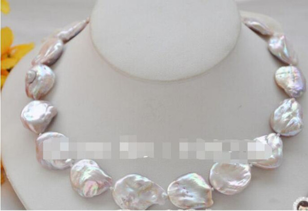 FREE SHIPPING 20mm baroque coin lavender freshwater cultured PEARL NECKLACE