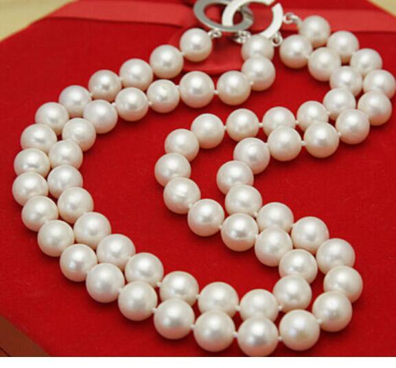 FREE SHIPPING14- fashion 2 row 11-12mm white freshwater cultured pearl necklace 17