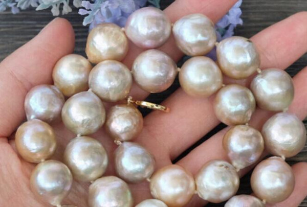 FREE SHIPPING ++ 16MM natural Purple Edison Nucleated Flameball Baroque Pearl Necklace