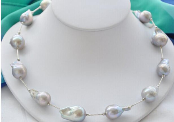 FREE SHIPPING ++ 18mm gray BAROQUE KESHI REBORN PEARL NECKLACE 20inch