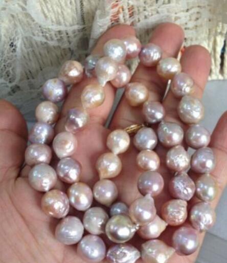 FREE SHIPPING ++ + 12-13mm natural Australian south sea pink purple kasumi pearl necklace