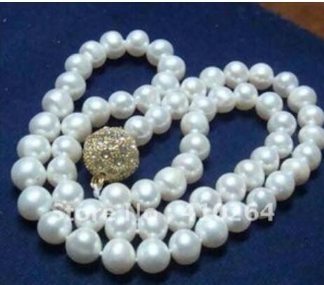 FREE SHIPPING+ 8-9MM WHITE AKOYA CULTURED PEARL NECKLACE 17