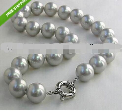 FREE SHIPPING12mm Gray Sea Shell Pearl Necklace 18''