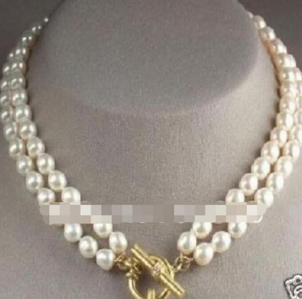 FREE SHIPPING +++ 8-9mm DOUBLE STRAND GENUINE WHITE PEARL NECKLACE