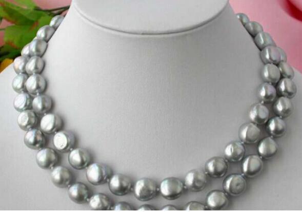 FREE SHIPPING ++2ROW GRAY BAROQUE FRESHWATER TURED PEARL NECKLACE