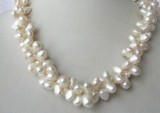 FREE SHIPPING ++ stunning 2strands white baroque freshwater cultured pearl necklace