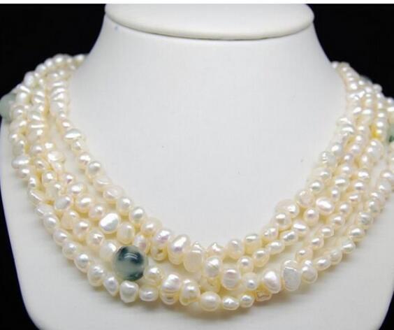 FREE SHIPPING 4Row Natural white baroque pearl necklaces 925S 18