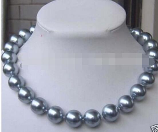 FREE SHIPPING + 10MM Silver Gray SEA SHELL PEARL NECKLACE 17.5