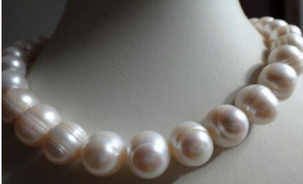 FREE SHIPPINGHUGE 12-14MM SOUTH SEA GENUINE WHITE BAROQUE PEARL NECKLACE 17