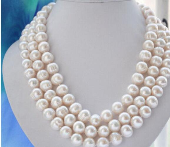 FREE SHIPPING Natural 10-11mm WHITE FRESHWATER Cultured PEARL NECKLACE 60