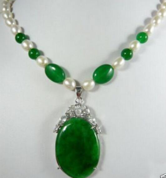 FREE SHIPPINGCharming women's jewelry Green Jade & Pearl Necklace