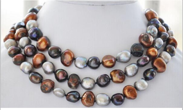 FREE SHIPPINGblack coffee gray baroque freshwater pearl necklace 48inch