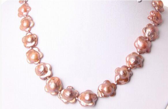 FREE SHIPPINGstunning big 16mm baroque flower freshwater cultured pearl necklace