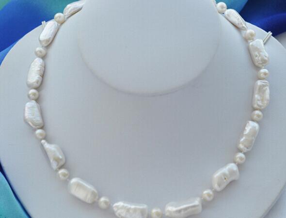 FREE SHIPPING +18mm white DENS biwa / round freshwater / pearl necklace