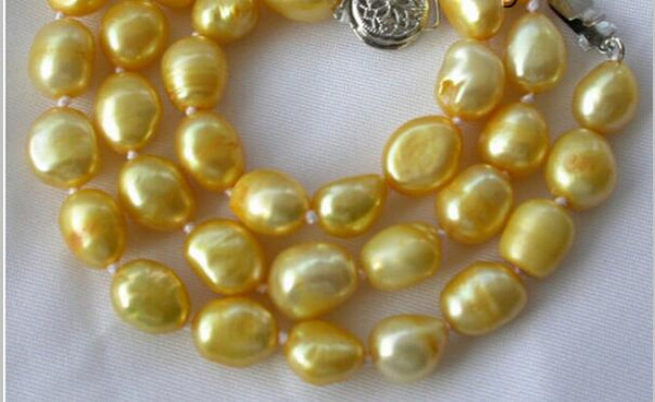 FREE SHIPPING +stunning 10mm baroque gold freshwater cultured pearl necklace 2pc