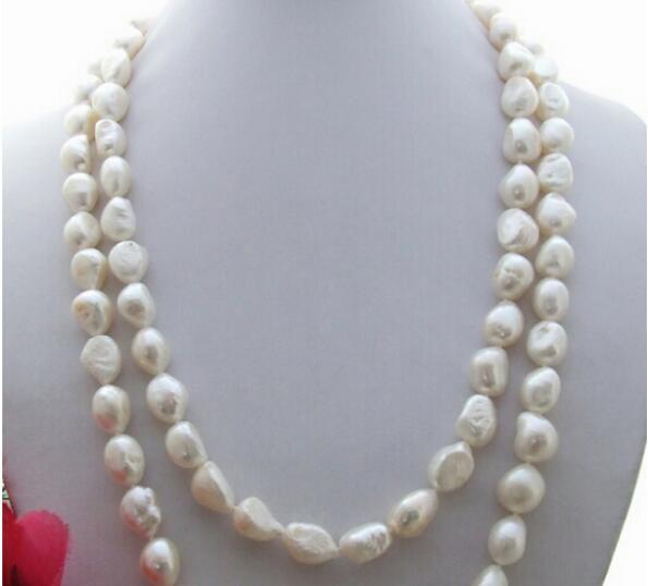 FREE SHIPPING + 50'' 11mm White Baroque Pearl Necklace