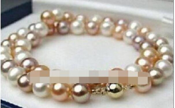 FREE SHIPPING ++ n Akoya 8-9mm white pink violet pearl necklace