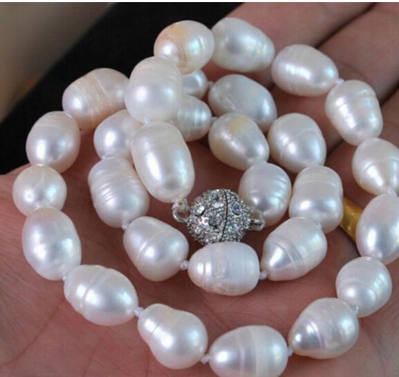 FREE SHIPPING 11-12MM WHITE CULTURED BAROQUE REAL PEARL NECKLACE