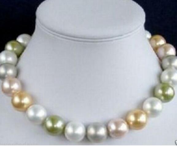 FREE SHIPPING + >12MM MULTICOLOR SOUTH SEA SHELL PEARL NECKLACE