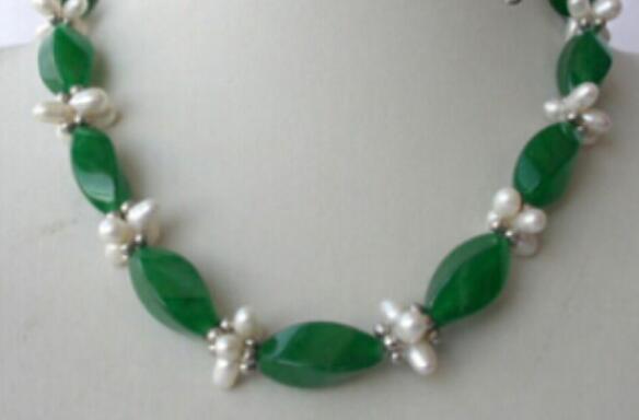 FREE SHIPPING green baroque jade freshwater cultured pearl necklace