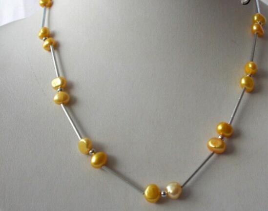 FREE SHIPPING +stunning 7mm baroque gold freshwater cultured pearl necklace 2pc