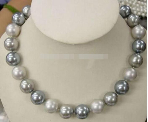 FREE SHIPPING +++ 12mm Elegant white Silver Gray Shell Sea Pearl Necklace 18