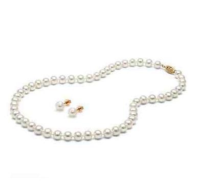 Classic 7-8mm south sea white pearl necklace 14k gold clasp free earrings