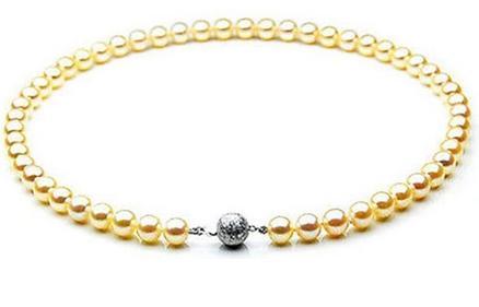 Elegant 8-9mm natural south seas gold pearl necklace 18inch 925 silver clasp