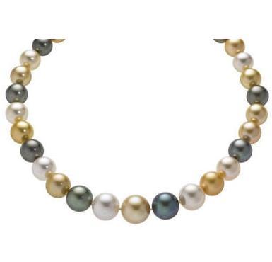 Classic AAA 10-11mm south sea white gold black multicolor pearl necklace 18 inch 14K gold clasp