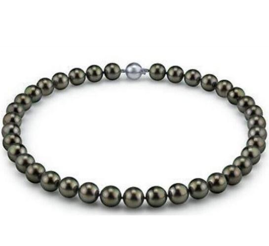Hot Sell Beaded Necklaces 10-11mm Natural Tahitian Peacock Green Pearl Necklace 18inch 925 Silver Clasp