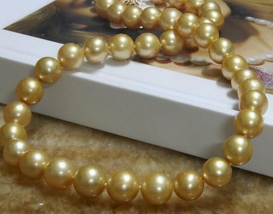 Elegant 9-10mm natural south seas gold pearl necklace 19 inch 14k gold clasp