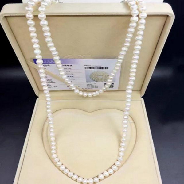 Hot Sell 8-9mm Beaded Necklaces Natural South Seas White Pearl Necklace 45 Inch 925 Silver Clasp