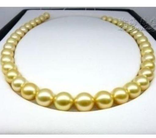 Hot Sell AAA Round Natural 10-11mm South Seas Gold Pearl Necklace 18 Inch 14K Gold Clasp Beaded Necklaces