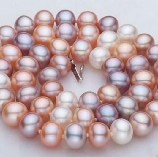 Hot Sell AAA 10-11mm Natural South Seas White Pink Purple Pearl Necklace 20inch 14k Gold Clasp