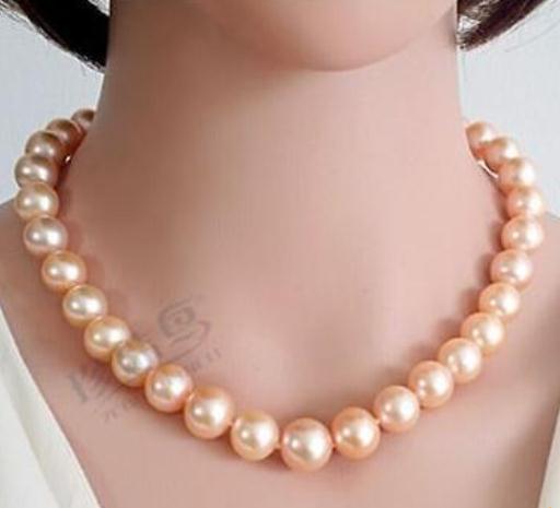 Hot Sell 10-11mm Natural Gold Pink South Seas Pearl Necklaces 17 Inch 14K Gold Clasp Beaded Necklaces