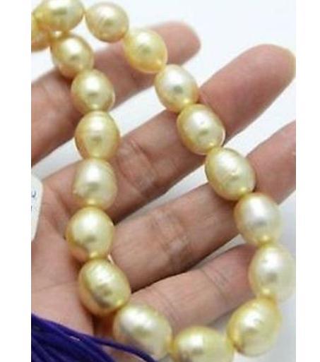 Charming 11-12mm Natural South Seas Gold Pearl Necklace 18inch 14k Gold Clasp Beaded Necklaces