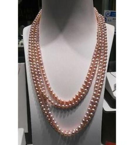 Hot Sell 8-9mm Natural South Seas Pink Pearl Necklace 100 inch 14K Gold Clasp Beaded Necklaces