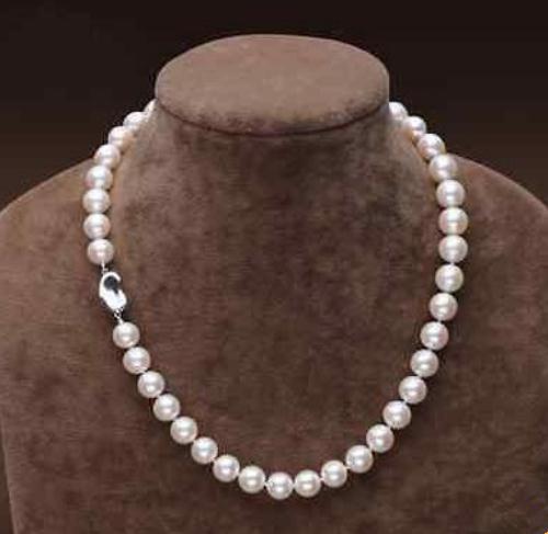 Hot Sell 8-9mm Natural South Seas White Pearl Necklace 19 Inch 925 Silver Clasp Beaded Necklaces