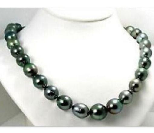 Hot Sell 11-13mm Natural South Seas Black Green Pearl Necklace 18 inch 14K Gold Beaded Necklaces