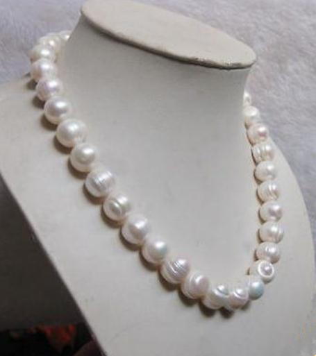 Hot Sell 11-12mm Natural South Seas Baroque White Pearl Necklace 18inch 925 Silver Clasp Beaded Necklace