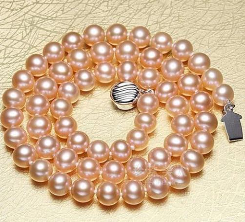 Hot Sell Beaded Necklaces 9-10mm Natural South Seas Gold Pink Pearl Necklace 18 Inch 925 Silver Clasp
