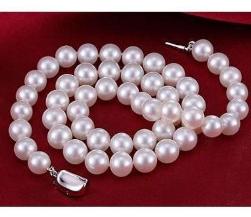 Beautiful 9-10mm South Seas White Pearl Necklace 19inch 925 Silver Clasp Beaded Necklaces