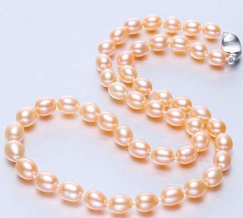 Hot Sell 10-11mm Natural South Sea Gold Pink Pearl Necklace 18inch 925 Silver Clasp Beaded Necklaces
