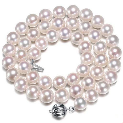 Charming 10-11mm Natural South Seas White Pearl Necklace 18inch 925 Silver Clasp Beaded Necklaces