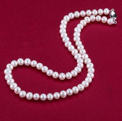Charming 7-8mm south seas white pearl necklace 18inch 925 silver clasp