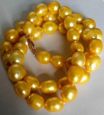 Elegant 10-12mm south seas gold pearl necklace 22inch 14k gold clasp