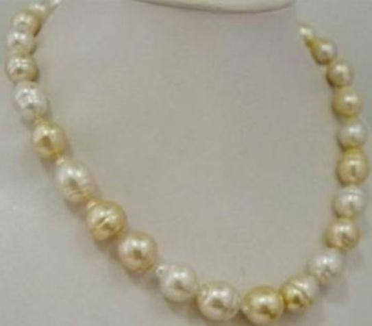 HOT SELL 11-12MM NATURAL SOUTH SEAS WHIET GOLD MULTICOLOR PEARL NECKLACE 18 INCH 14K GOLD CLASP