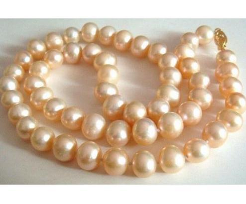Hot Sell 8-9mm Natural South Seas Gold Pink Pearl Necklace 19 Inch 14K Gold Clasp Beaded Necklaces