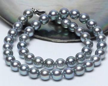 Classic 11-12mm natural south seas silver gray pearl necklace 18inch 925 silver clasp