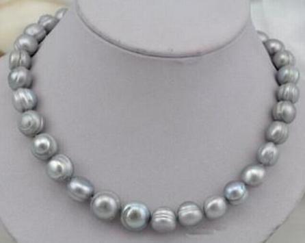Classic 11-12mm natural south sea gray pearl necklace 18inch 14K gold clasp